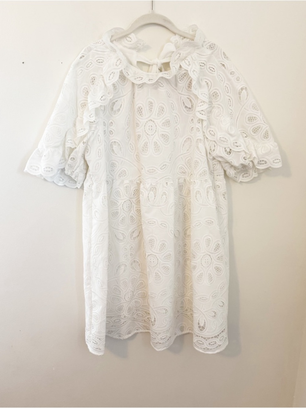 Sezane White Eyelet Ruffle Dress